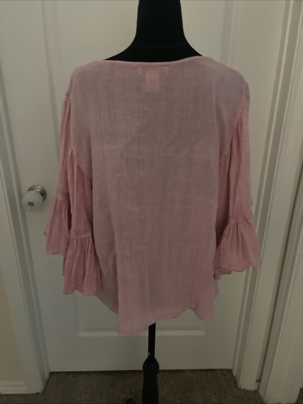 Rachel Zoe Boho Pink Embroidered Flared Sleeves Linen Top Sz XL - Picture 7 of 9